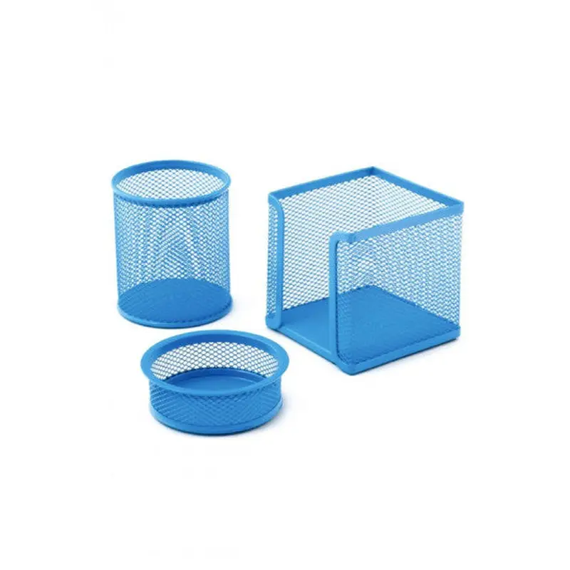 Mas Table Set Paper Holder-Pen Holder 3 Pieces Metal Perforated Blue 505