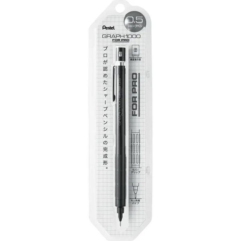 Pentel Mechanical Pencil Graph 1000 For Pro 0.5mm, Black, XPG1005-1N, Packed, Set of 3